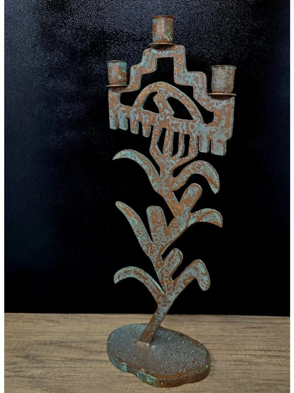 Cast Iron Isreal Candle Holder Candelabra Bronze/brass Finish Patina 19 X 6.5